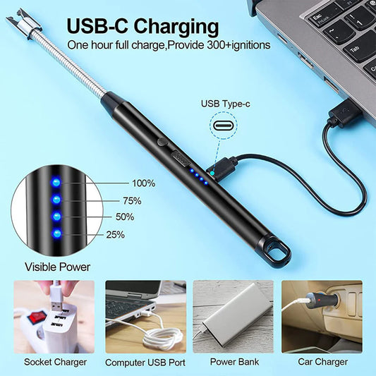Flexible Electric Arc Lighter – USB Rechargeable, Windproof, Flameless Plasma Ignition