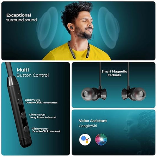 Zoid Neckband Bluetooth Headphones with 20 hrs Playtime, Deep Bass, Stereo Sound