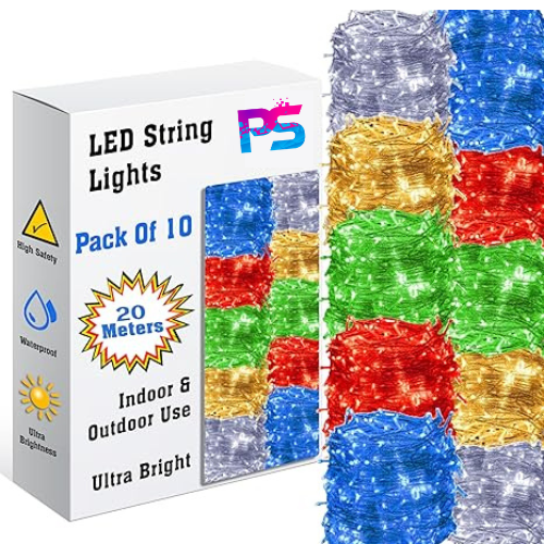 PS LED String Lights Serial Bulbs Ladi Decoration Lighting for Diwali (20 Meters)(pack of 10)